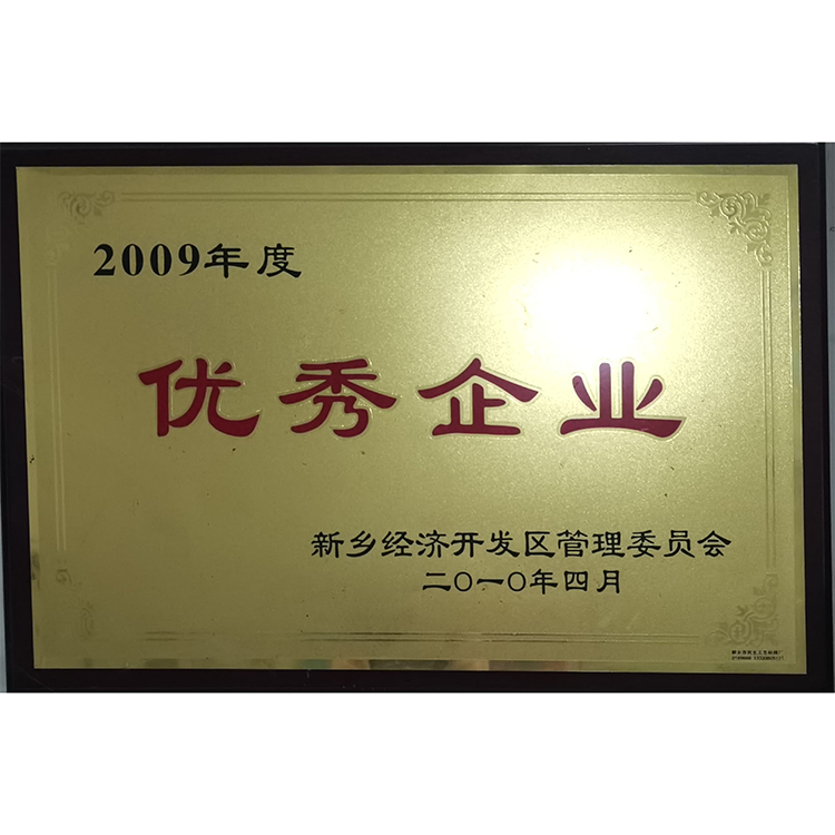 2009年度优 秀企业证书